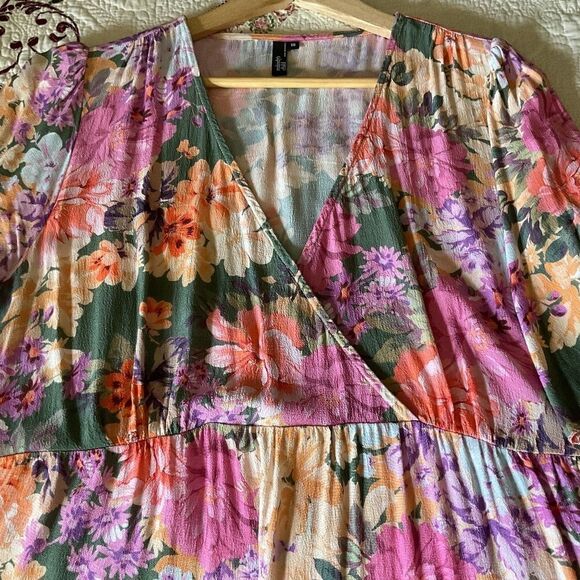 Faux WRAP MIDI FLORAL SUMMER DRESS VISCOSE 100% size US 14 - Picture 14 of 14